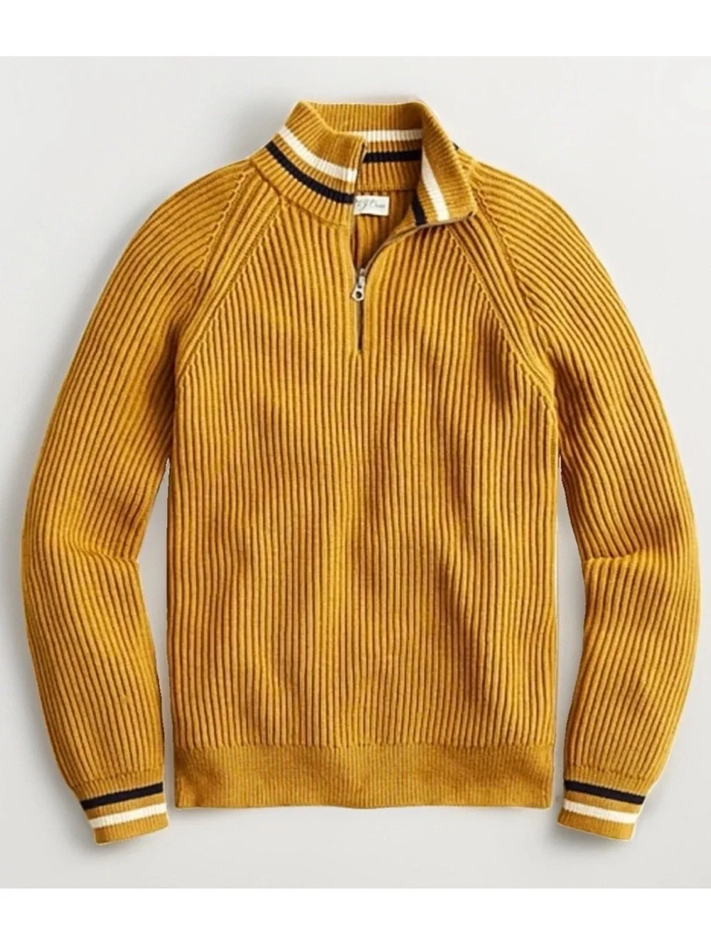 J.Crew Men’s 100% Rib Knit 1/4 Zip Mock Neck Sweater Brown Mustard Size L